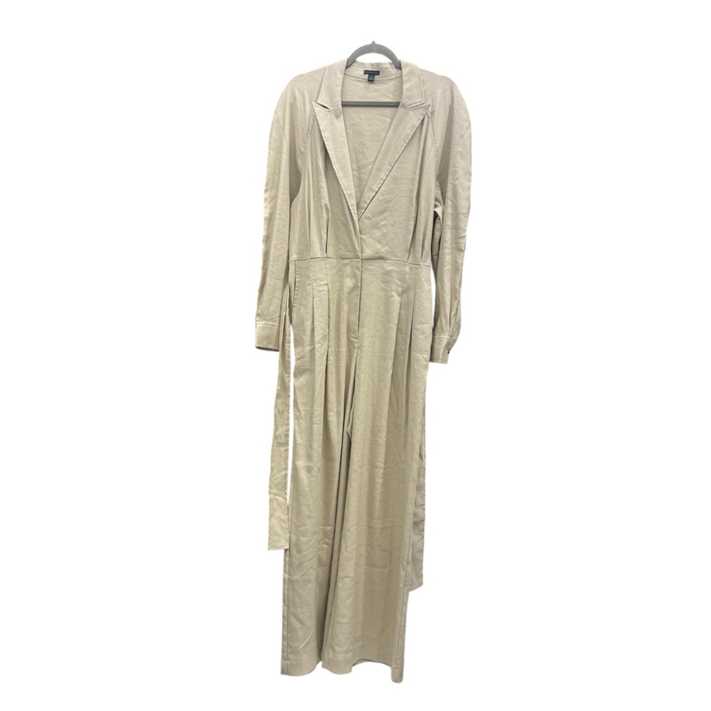 Ann Taylor Beige Linen Blend Wide-Leg Jumpsuit Size 14 - Picture 3 of 9